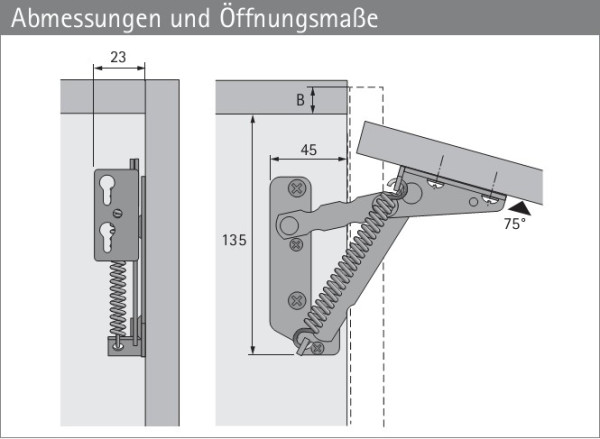 Klappenbeschlag Lift Junior 90, �ffnungswinkel 75� (Garnitur)